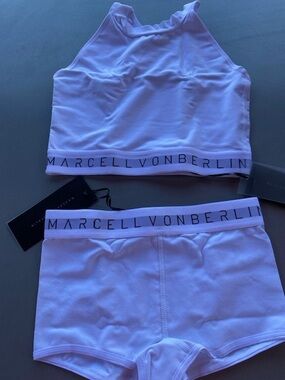 Marcell Von Berlin White Sports Bra Top & Boyshort Set